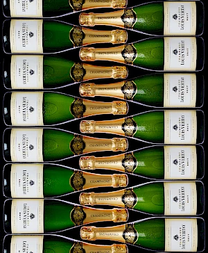 Photograph of bottles of champange in rows
