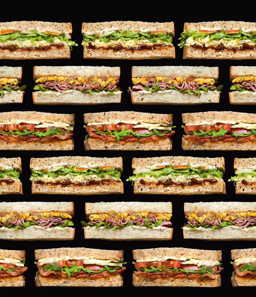 Photograph of rows of sandwiches