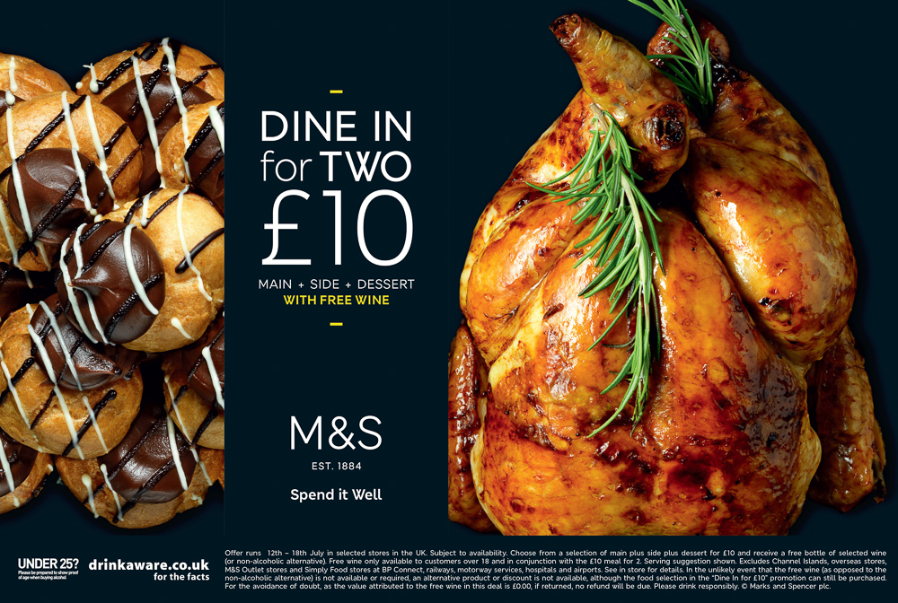 Photographs of profiteroles and roast chicken with rosemary garnish