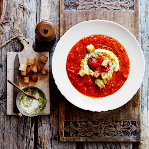 Photograph of Rich Roasted Tomato Soup for Daily Mail Weekend Magazine.