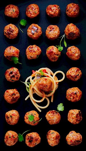 Marks and Spencer. Photograph of mini spicy meatballs