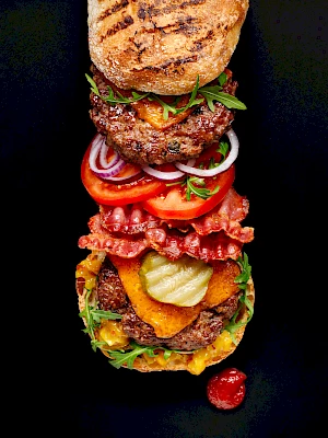 Photograph of a deconstructed burger
