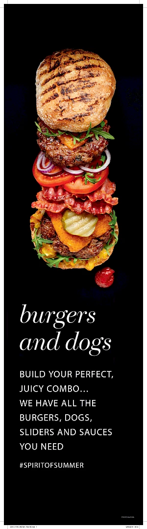 Advert for Burgers and Dogs. Photograph of a deconstructed burger.