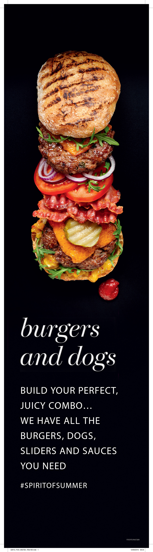 Advert for Burgers and Dogs. Photograph of a deconstructed burger.