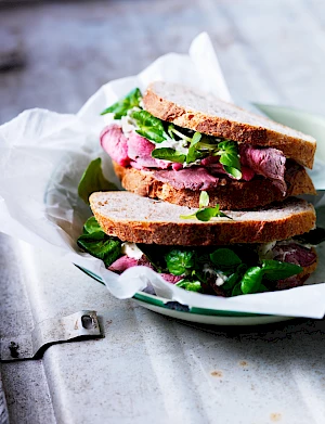 Photograph of Sybil Kapoor's Beef Watercress Sandwich from Simply Veg cook book by Pavillion