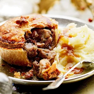Photograph of Seasonal Pie with mashed potatoes and gravy