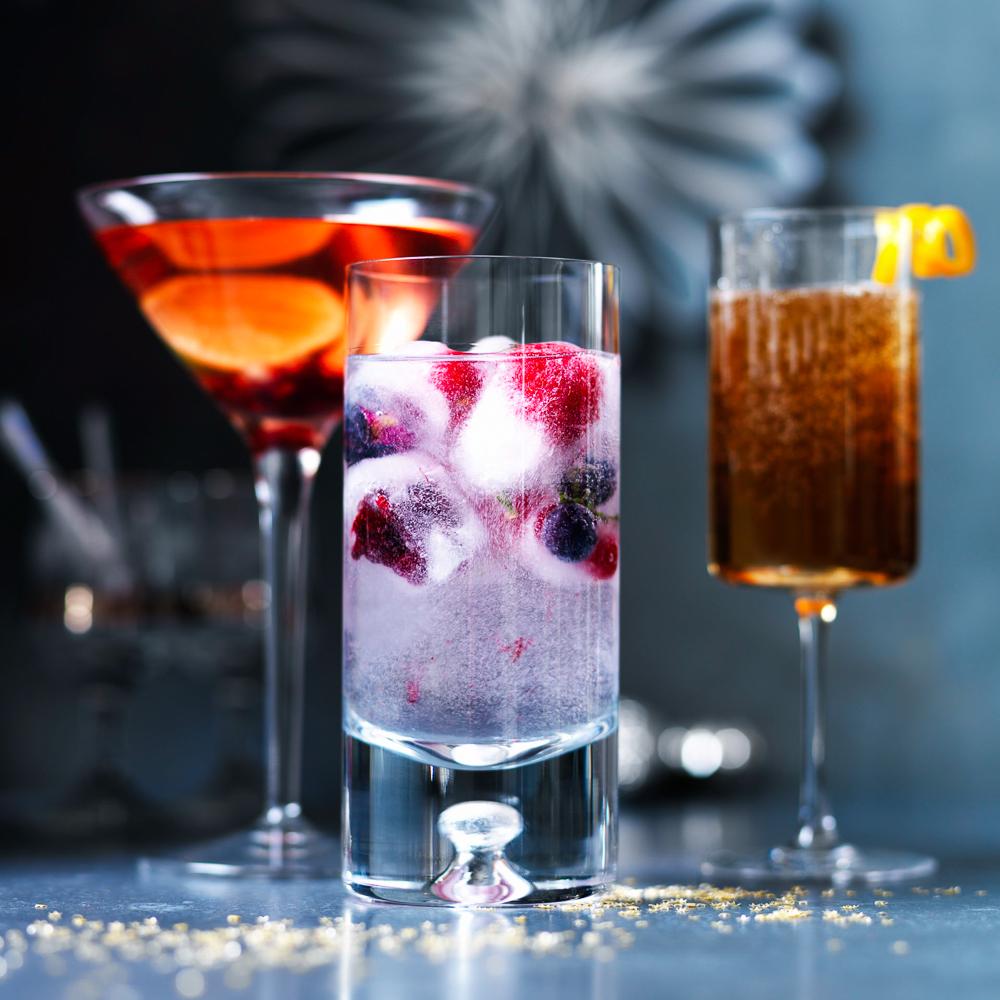 Photograph of three cocktails