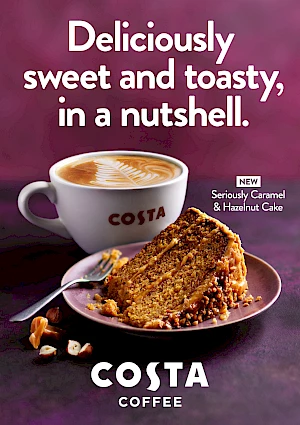 Costa Seriously Caramel and Hazelnut Cake and Flat White