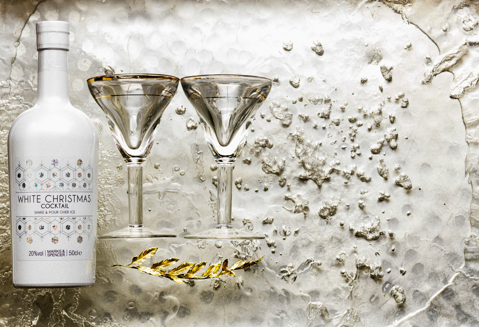 Marks and Spencer White Christmas Cocktail Bottle and Glasses