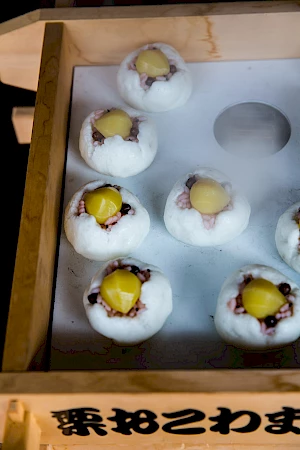 Japanese sweet buns in wooden box