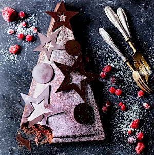 chocolate Christmas Tree Mousse Dessert with berries