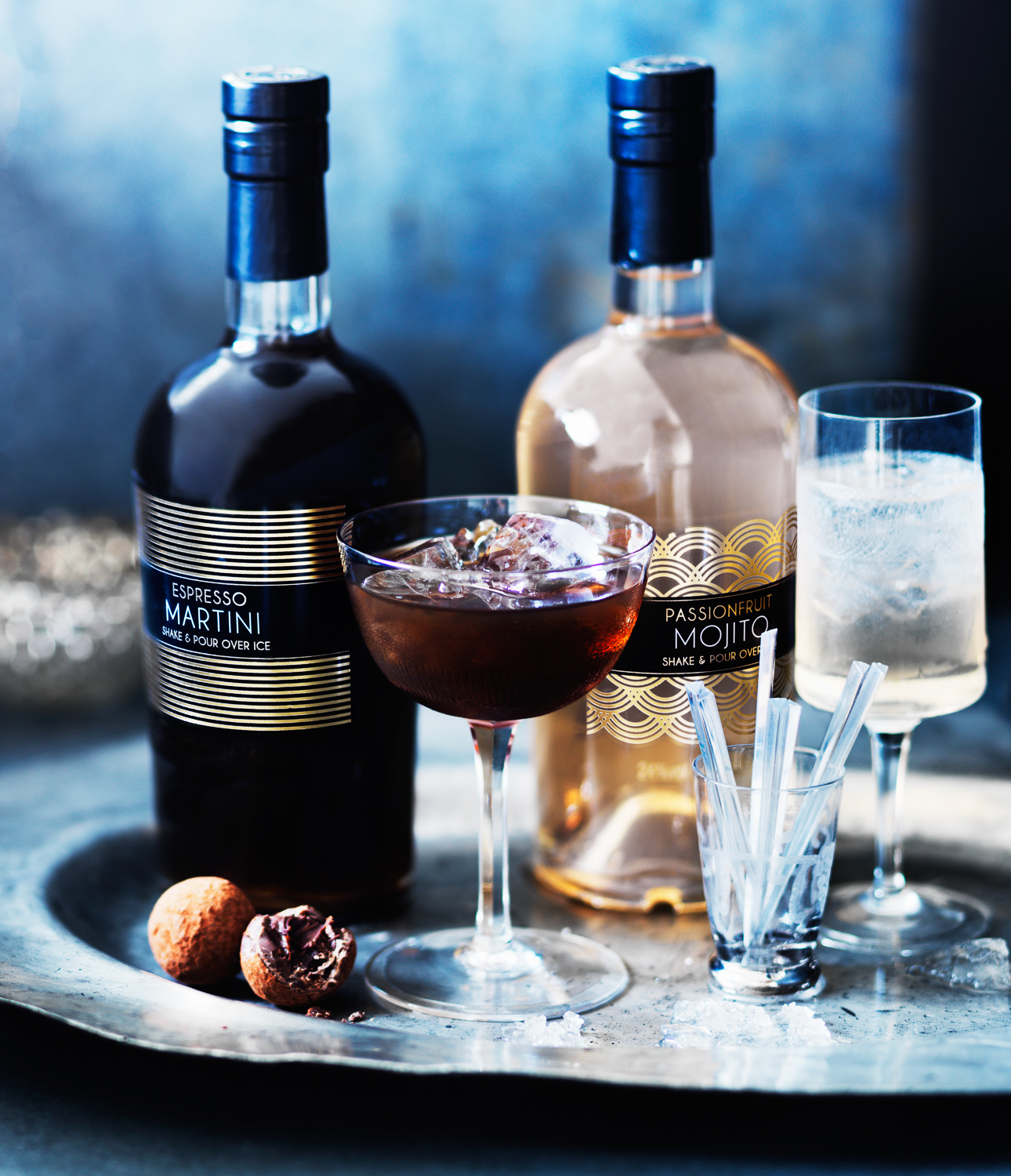 Espresso martini and passion fruit mojito