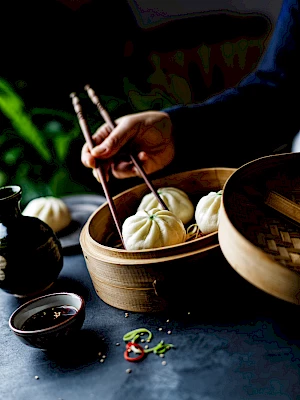 Bao buns in steamer