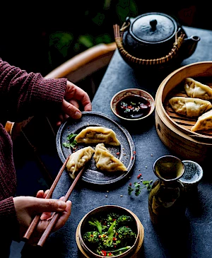 Gyoza plate and steamer