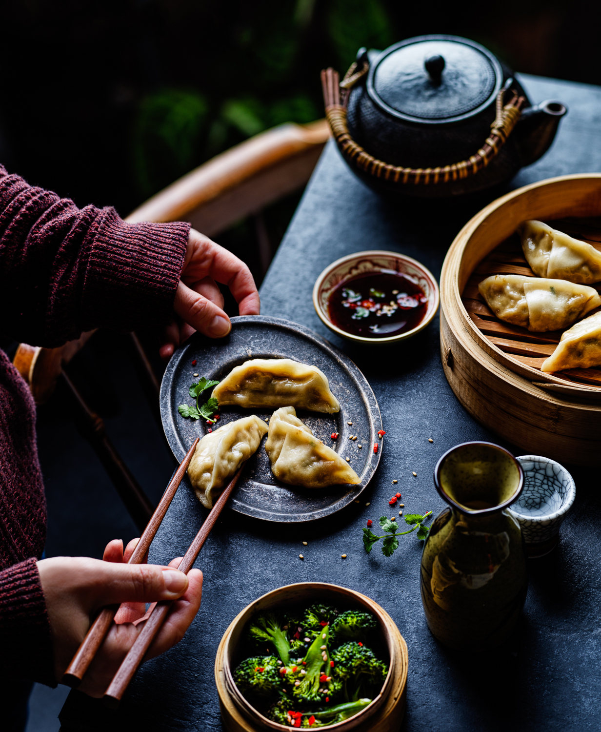 Gyoza plate and steamer