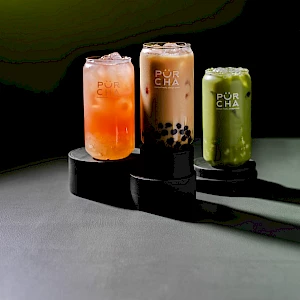 Purcha drinks Lychee, Thai bubble, Matcha Mochi